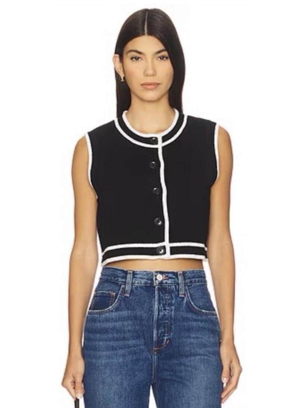 New Favorite Daughter The Meredith Knit Crop Top In Black Sz M $168